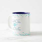 White Holiday Türkis Snowflake Peace Joy Liebe Zweifarbige Tasse (Vorderseite Links)
