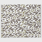White Holiday Winter Pinecones Wrapping Paper Geschenkpapier (Flach)
