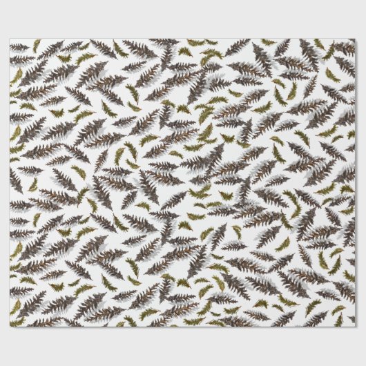 White Holiday Winter Pinecones Wrapping Paper Geschenkpapier (Flach)