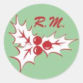 White Holly Blätter Custom Initials Holiday Sticke Runder Aufkleber (Vorderseite)