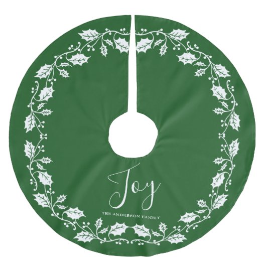 White Holly Blätter Joy Script Weihnachten Polyester Weihnachtsbaumdecke (Vorderseite)