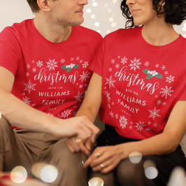 White Holly Snowflakes Christmas With Family Name T-Shirt