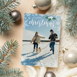 White Holly Snowflakes Frohe Weihnachts-Foto Feiertagskarte