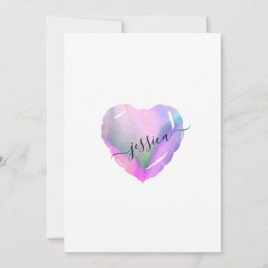 White Holographic Foil Herzballon Quinceañera Einladung (Rückseite)