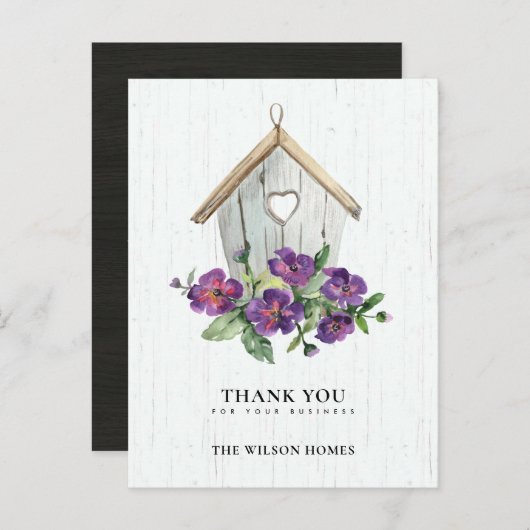 WHITE HOLZ BLUMENBIRDHOUSE REALTOR DANKE ANKÜNDIGUNGSPOSTKARTE (Vorne/Hinten)