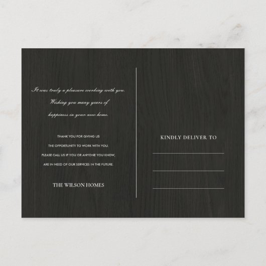 WHITE HOLZ BLUMENBIRDHOUSE REALTOR DANKE ANKÜNDIGUNGSPOSTKARTE (Rückseite)