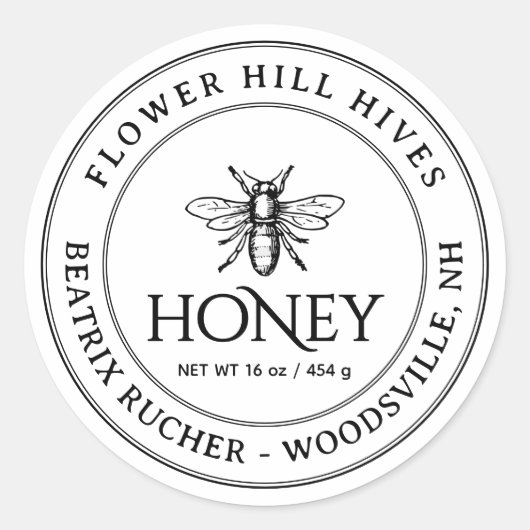 White Honey Label mit französischer Biene Runder Aufkleber (Vorderseite)
