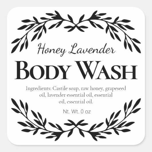 White Honey Lavender DIY Body Wash Labels Quadratischer Aufkleber (Vorderseite)