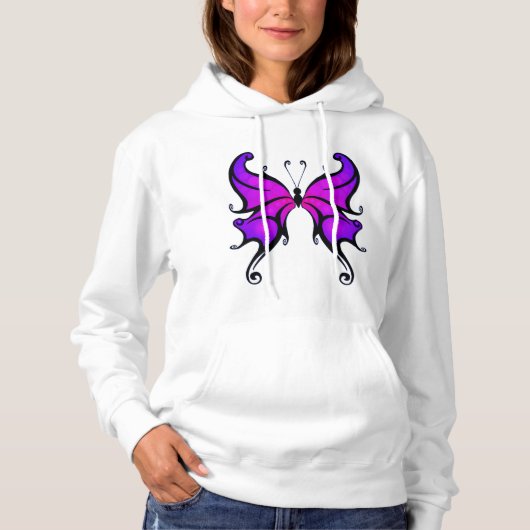 White Hoodie mit Lila Butterfly Design (Vorderseite)