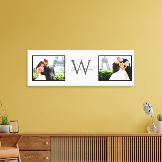 White Horizontal 2 Foto Monogram Wedding Keepake Leinwanddruck (Insitu (Wohnzimmer))