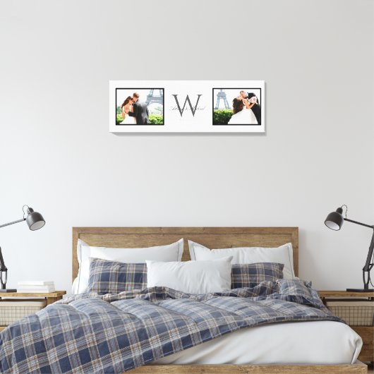 White Horizontal 2 Foto Monogram Wedding Keepake Leinwanddruck (Insitu (Schlafzimmer))