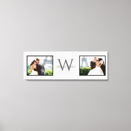 White Horizontal 2 Foto Monogram Wedding Keepake Leinwanddruck (Vorderseite)