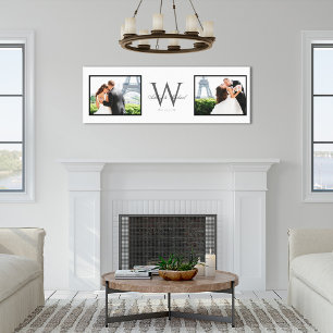White Horizontal 2 Foto Monogram Wedding Keepake Leinwanddruck