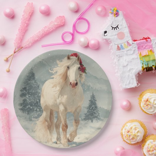 White Horse Christmas Paper Plate Pappteller (Party)