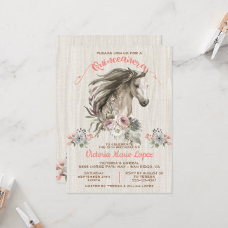 White Horse Cowgirl Quinceañera 15. Geburtstag Inv Einladung