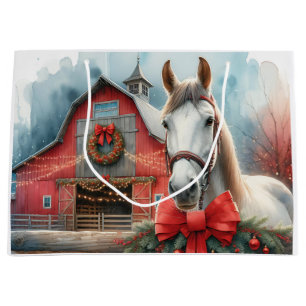White Horse Festive Farm Weihnachten Personalisier Große Geschenktüte