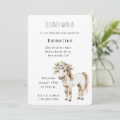 White Horse Floral 16th Birthday Einladung (Stehend Vorderseite)