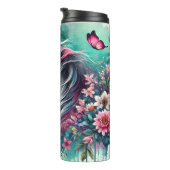 White Horse Floral Butterfly Whimsy Thermosbecher (Nach rechts gedreht)