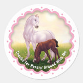 White Horse Foal Birthday Party Favor Thank You Runder Aufkleber (Vorderseite)