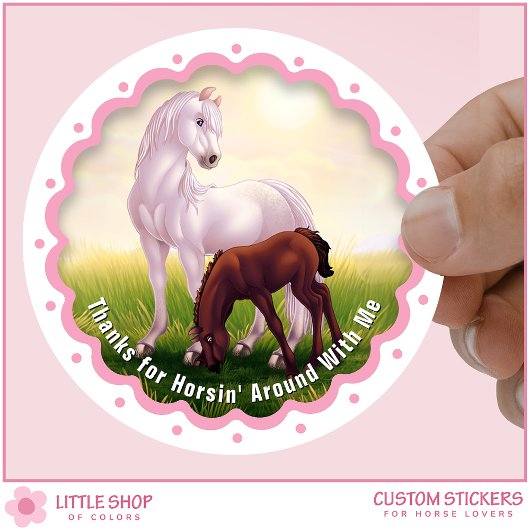 White Horse Foal Birthday Party Favor Thank You Runder Aufkleber