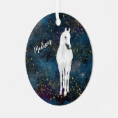 White Horse Gold Stars Weihnachten Ornament Aus Metall (Vorderseite links)