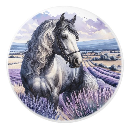White Horse in a Lavender Field Keramikknauf (Vorderseite)