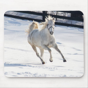 White Horse Running In Snow Mousepad