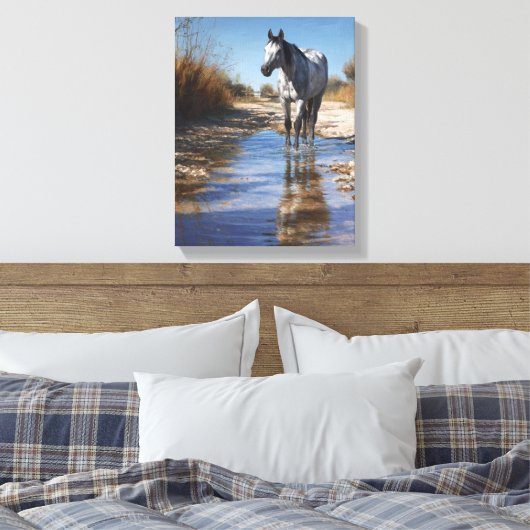 White Horse Shallow Stream Reflection Art Leinwanddruck (Insitu (Schlafzimmer))