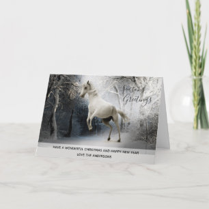 White Horse Snow Xmas Foto Personalisiert Feiertagskarte