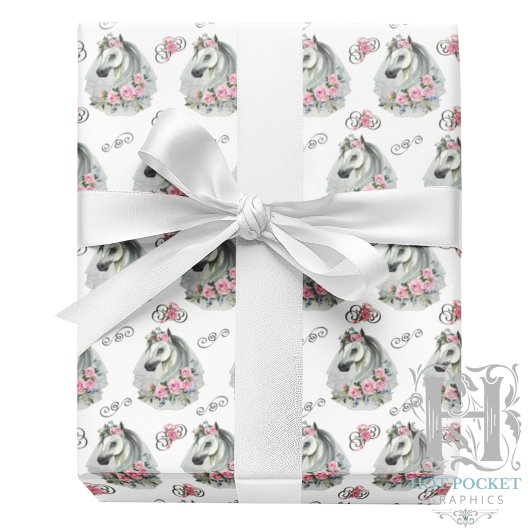 White Horse Wedding Wrapping Paper Geschenkpapier