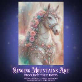 White Horse With Flowers Decoupage Seidenpapier