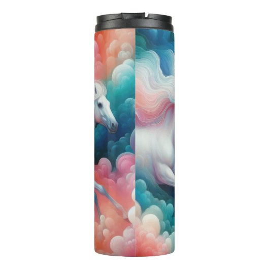 White Horses Flowing Manes Cloudscape Thermosbecher (Rückseite)