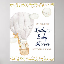 White Hot Air Ballon Jungle Baby Dusche Willkommen Poster