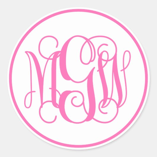 White Hot Pink Vine Script Monogram, DIY BG Runder Aufkleber (Vorderseite)