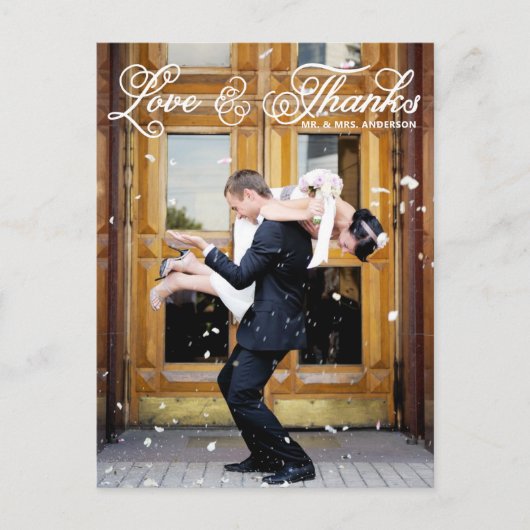 White Hübsch Script Foto Hochzeit Vielen Dank Postkarte (Vorderseite)