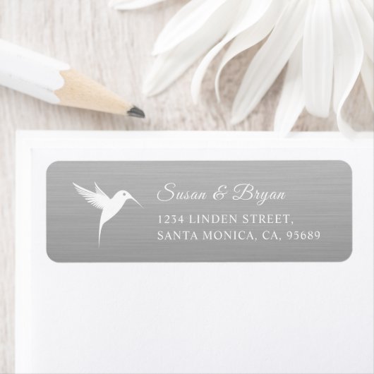 White Humming Bird Silver Wedding Address Label (Insitu)