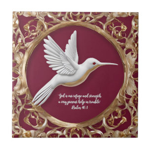 White Hummingbird auf Red Tall individuell anpassb Fliese