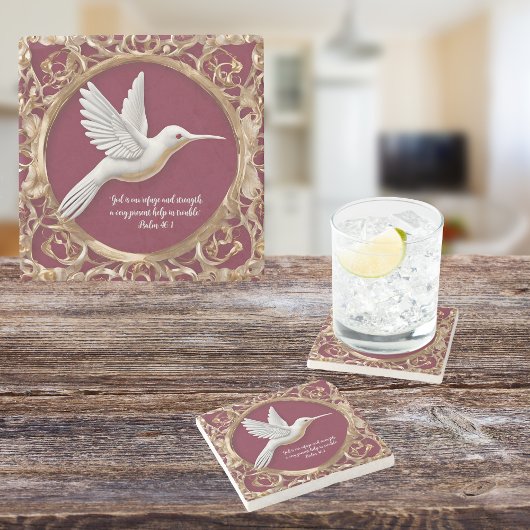 White Hummingbird auf Red Tall individuell anpassb Steinuntersetzer