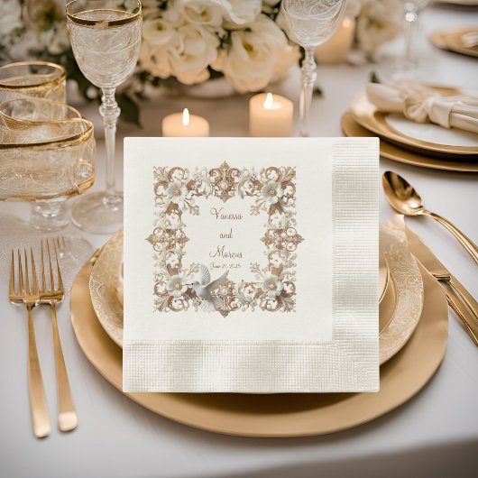 White Hummingbird Coined Luncheon Napkins Serviette