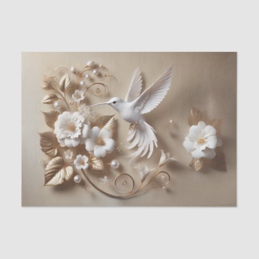 White Hummingbird Decoupage Tissue Wrapping Seidenpapier (Vorderseite)