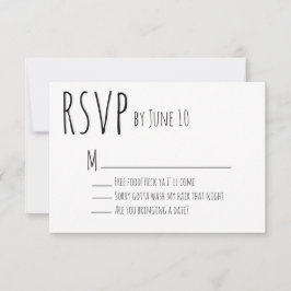 White Humour Wedding RSVP Card Karte