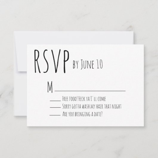 White Humour Wedding RSVP Card Karte (Vorderseite)