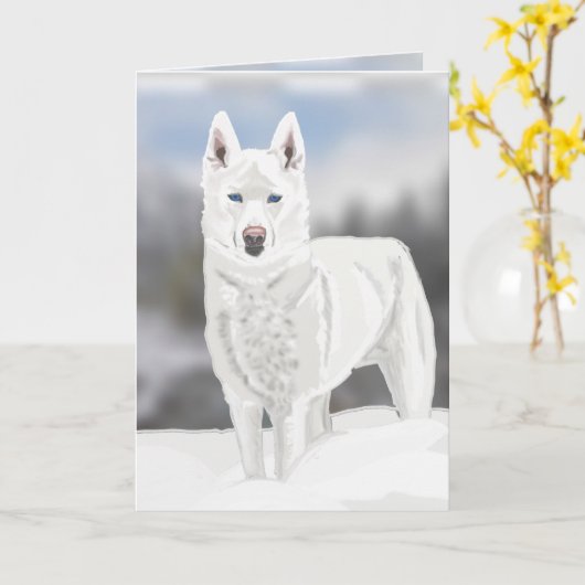 White Husky Blank Gruß Karte (Gelbe Blume)