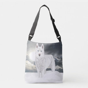 White Husky in Snow Tragetaschen Mit Langen Trägern