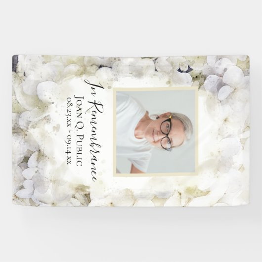 White Hydrangea Aquarellfeier des Lebens Banner (Horizontal)