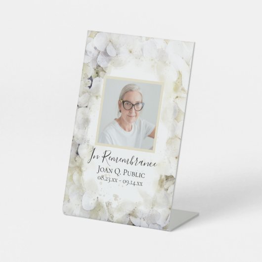 White Hydrangea Aquarellfeier des Lebens Sockelschild (Vorderseite)