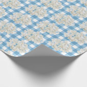 White Hydrangea auf Blue Gingham Geschenkpapier (Ecke)