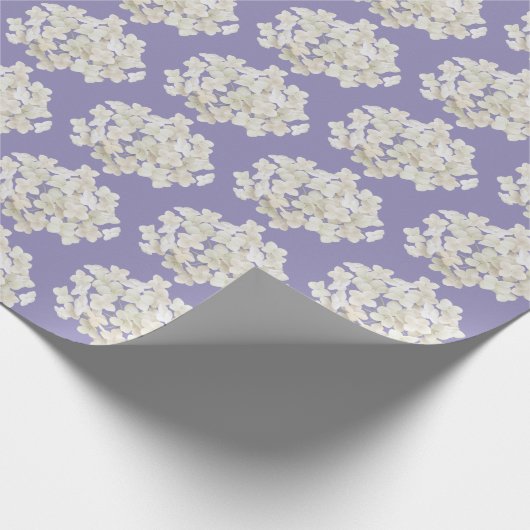 White Hydrangea auf Lavender Geschenkpapier (Ecke)