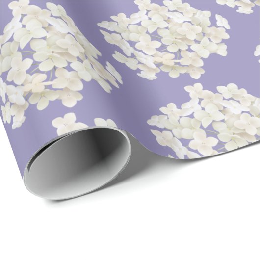 White Hydrangea auf Lavender Geschenkpapier (Rolleneckpunkt)
