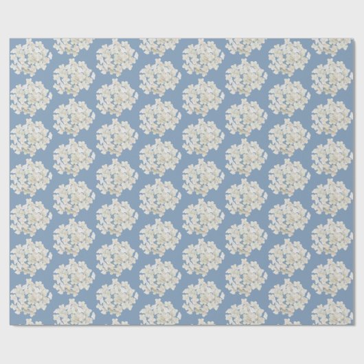 White Hydrangea auf Pastel Blue Geschenkpapier (Flach)